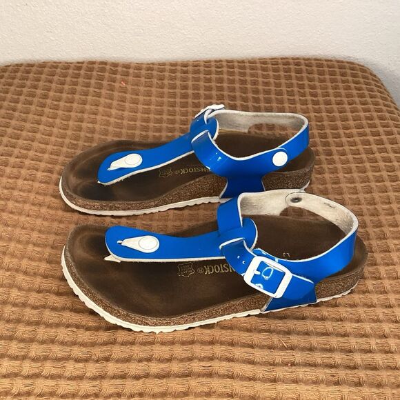 Birkenstock Gizeh Girls Kids Size US 3 EU 22 Blue Patent Slip-On‎ Sandals - Picture 1 of 8